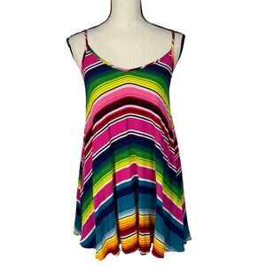 Show Me Your Mumu Small A-Line Mini Circus Dress Striped Spaghetti Strap V-Neck
